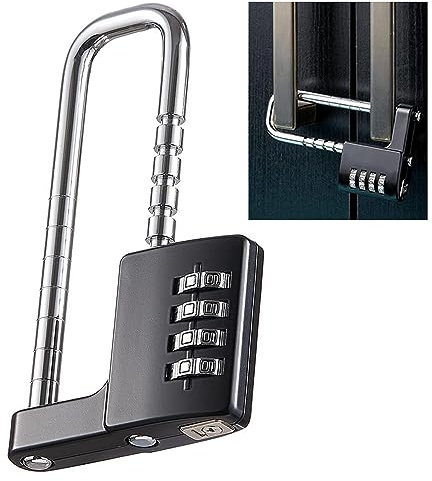 Stainless Steel U Shaped Padlock - Combination Lock with Long Adjustable Shackle for Outdoor, School, Gym, Sports Lockers and Fences (Black)