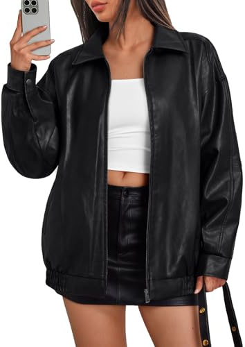 Trendy Queen Chaquetas de cuero para mujer, de gran tamaño, para motocicleta, talla grande, abrigo de motociclista, trajes de otoño, ropa de moda 2025, Negro -, S