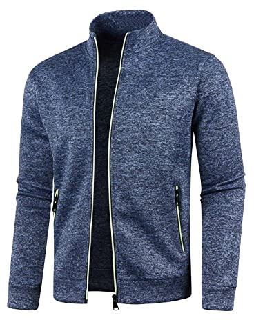OBiQuzz Veste en sweat pour homme avec fermeture éclair sans capuche - Veste de sport classique à col montant - Veste légère - Veste d’entraînement - Veste en tricot avec poches - Veste de loisirs