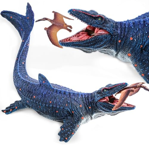 SIENON Jurassic Mosasaurus Dinosauro Figura 29 cm, Mosasaurus Hunt per Pterosaur Modello, grande plastica oceano Dinosauro Playset per giocattoli da bagno, decorazione per torta (Terosauro incluso)