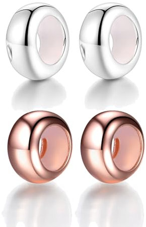 LOVANS Charms Stopper 925er Sterling Silber mit Gummi Clip Spacer Stopper Charms Perlen für Damen Bead Charms Armbänder Anhänger(2*Silber+2*Roségold)