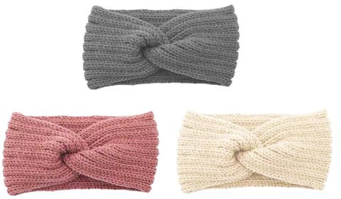 LATRAT 3 Stück Stirnband Mädchen Winter - Gehäkeltes Warmes Fleece Stirnband für Damen - Beige, Grau, Rosa