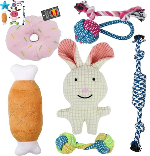 Zedegran Pack 7 Juguetes para Perros: Juguete Interactivo para Cachorros, Mordedores y Peluche Divertido- Ideal para Perros Pequeños y Medianos. Juguetes masticables para Perros pequeños.