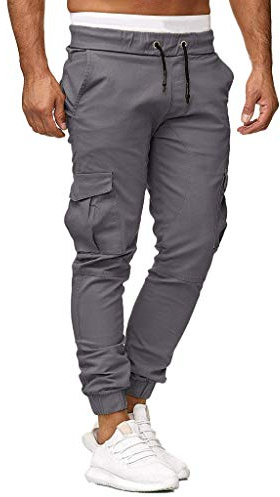Cokbyavla Lot de 3 pantalons de travail pour hommes, pantalons de jogging pour hommes, pantalons de travail pour hommes, pantalons de combat avec cordon de serrage, pantalon cargo pour homme, gris, M