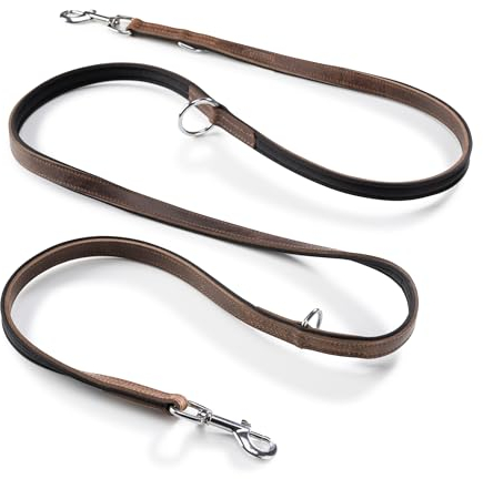 Jack & Russell Premium Hundeleine 2,0m Leder - Hunde Führleine verstellbar - Büffellleder, Neopren & Edelstahl Karabiner, Lederleine braun Tymothy (Braun)