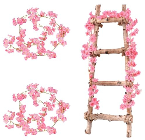 Ghirlanda di Vite Fiori di Ciliegio Artificiali,2 Pezzi 180cm Fiori di Ciliegio Artificiali,135 Fiori Ghirlanda di Fiori di Ciliegio per la Decor Della Festa Nuziale Nel Giardino di Casa(Rosa Scuro)