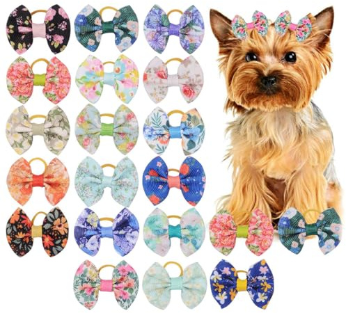 EIH1 20pcs Petits Nœuds pour Poils de Chien avec Élastiques, Élastiques Nœud pour Chien Plusieurs Styles Dog Bow Accessoires Toilettage Mignons pour Une Utilisation Quotidienne Pendant les Vacances