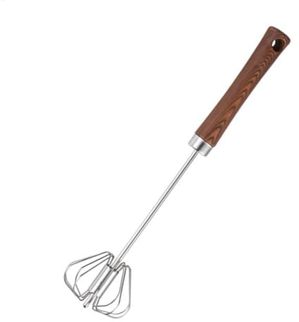 Batteur à œufs semi-automatique, batteur manuel à pousser, fouet mélangeur, mélangeur semi-automatique, manche en bois, batteur en acier inoxydable, mélange sans effort, compact et léger pour les œufs