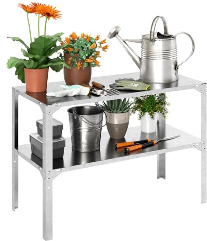 Outsunny 2 Tier Potting Bench Table Work Bench 110 x 50 x 75 cm Silver Tone