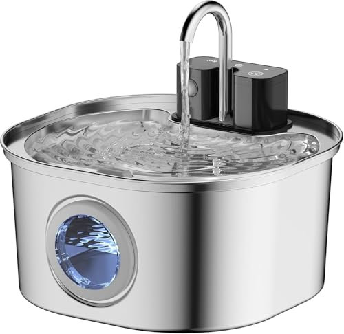 Voluas Fuente para Gatos de Acero INOX – Inalámbrica, a Batería, 3,2L, Bomba Silenciosa, Fácil de Limpiar, Sin BPA, para Gatos y Perros