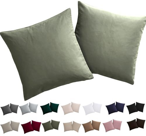 Soifox Kissenbezug 40x40 2er Set - Salbeigrün kopfkissenbezug Für Kissen 40 x 40 cm 100% Mikrofaser Resistent und Hypoallergen Kissenbezüge mit Reißverschluss