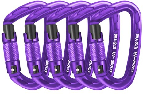 AINIKEY 25kN Auto Locking Climbing Carabiner Clips, Heavy Duty Large D-Shaped Carabiners for Rock Climbing, Rappelling, Ice Climbing, Rescue, and Swing （‎Purple-5PCS）