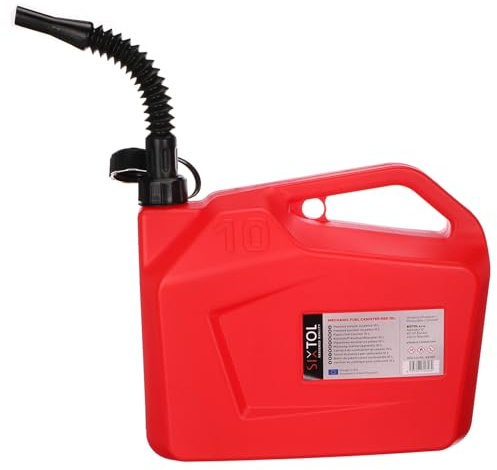 SIXTOL MECHANIC FUEL CANISTER RED 10 L | Jerrican en plastique | Bec verseur flexible | Certifié UN | Échelle de mesure | 10 litres