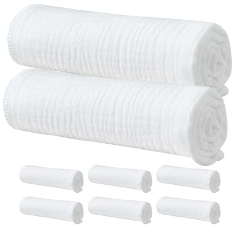 ANDRESLAD Pañales de Tela para Bebés Recién Nacidos 8 Piezas Color Claro 43x45 Cm 100% Algodón Doble Capa Lavables para Higiene Niño Uso Diario Ajuste Seguro