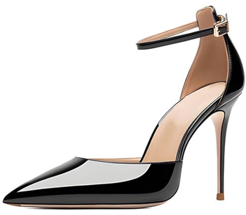 Qynthra Escarpins Classiques Femme Cuir Vernis Bout Pointu Talons Aiguilles 10CM Pumps à Talons Hauts Élégants Escarpins de Cour pour Réception de Mariage et Banquet du Soir,Noir,39 EU