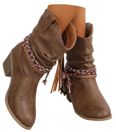 ticticlily Bottes Femmes de Cowboy Motard Suède Vintage Loisir Bottines Bloc Talon