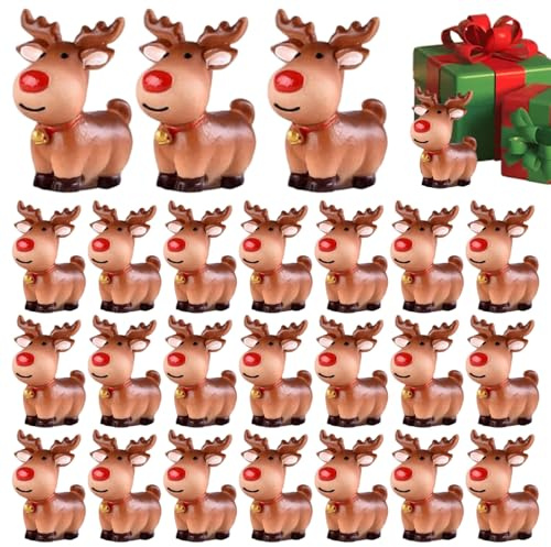 Pineeseatile renfigurer, 24 st mini renfigurer, söt harts mini skrivbord dekorativ liten hjort trädgårdsdekor för julfest presenter väska fyllning heminredning