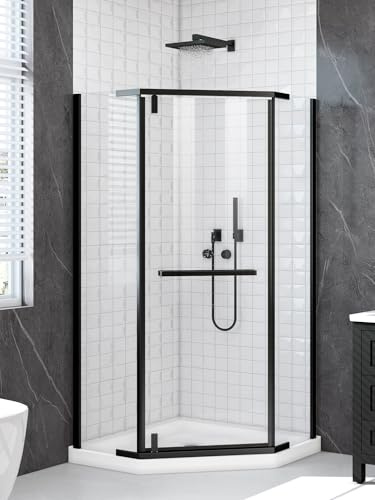 36 x 36 D x 72 H Neo Angle Shower Door, Corner Shower Enclosure with 1/4 Clear Tempered Glass, Space-Saving Diamond Shower Stall with Anti-Explosion Film & Easy-Clean Nano Coating, Matte Black