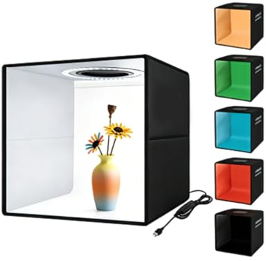 Plyisty Scatola Luminosa Fotografica 12x12, Cabina per Studio Fotografico Dimmerabile con 6 Fondali, 120 LED 5500K CRI 97, Tenda Pieghevole Portatile per Esposizione di Prodotti