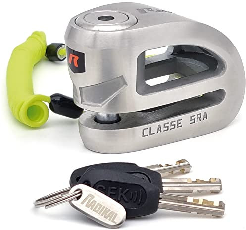 RADIKAL RK310S Bremsscheibenschloss Motorrad, Schließbolzen ø10, mit SRA Zulassung, polierter Edelstahl