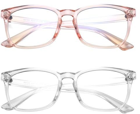 HYCREDI Kids Blue Light Blocking Glasses，Anti Eyestrain & UV Protection, Computer Gaming TV Phone Glasses for Boys Girls (Clear Pink+Clear)