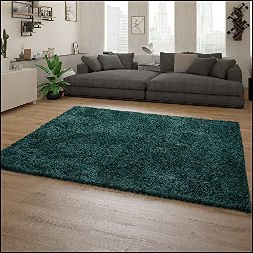 Paco Home Alfombra De Pelo Largo, Suave Moderna Salón Shaggy En Diseño Flokati, Monocolor, tamaño:100x200 cm, Color:Verde