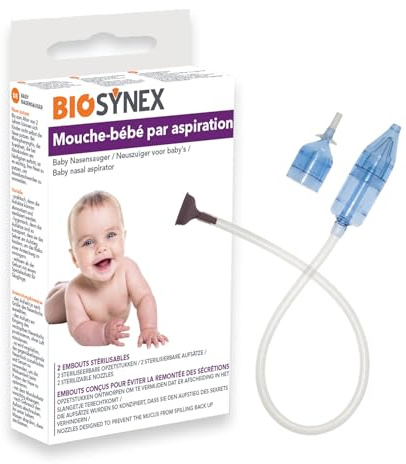 BIOSYNEX - Mouche Bébé Manuel - Mouche Bébé Par Aspiration - Aspirateur Nasal - 2 Tailles d'Embouts Réutilisables - Hygiénique - Débouche le Nez - Nouveau-nés, Bébés et Enfants