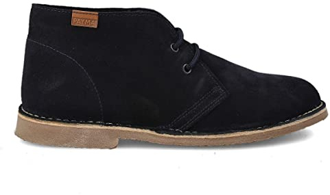 PAYMA - Stivali Stivaletti Safari Deserto in Pelle per Uomo e Donna. Fatto in Spagna. Scarpa Chukka in Crosta di Pelle Sport. Chiusura con Lacci. Suola in Gomma. Colore: Blu Navy, Taglia: EU 43