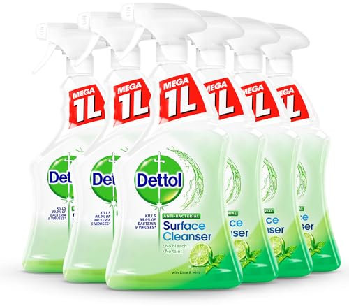 Dettol Antibacterial Disinfectant Spray Lime & Mint 6-Pack (6x1L) - All-Purpose Bathroom Cleaner, Household Cleaning Solution, 6L Total
