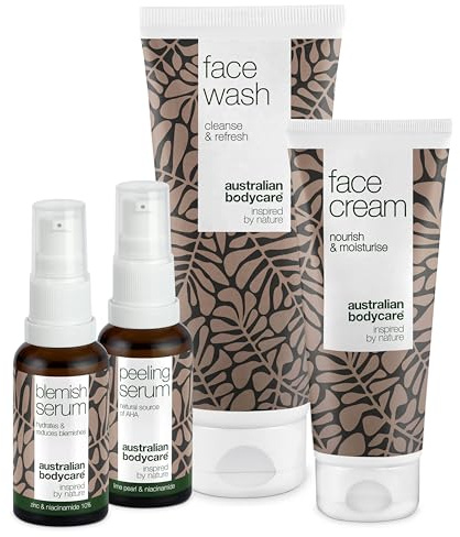 Reduziere Pigmentprobleme im Gesicht mit dem 4-teiligen Set bestehend aus Gesichtsreinigung 200ml, Niacinamid Serum, Peeling Serum und Gesichtscreme 100ml speziell für Pigmentflecken im Gesicht