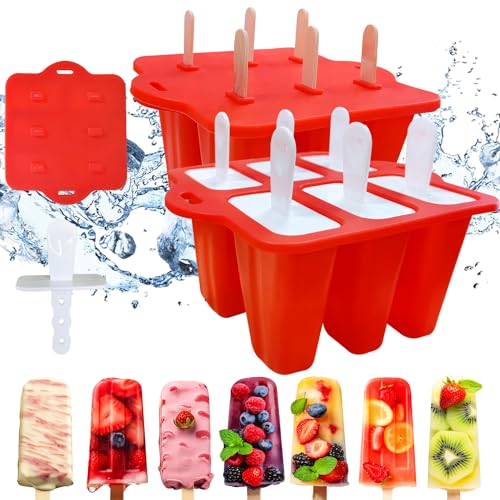 6 Cavités Moules à Glace en Silicone,Moule à Glace Popsicle Réutilisable avec Bâtonnets, Moule à Glace de Sans Bpa, Moules à Glaces Sans Bpa pour Enfants et Adultes Glace Maison