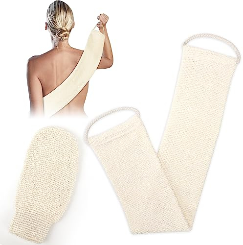 GoldOars Rückenschrubber für Dusche Bambusfaser Peeling Scrubber Schwamm Rückenbürste Massagehandschuh mit Rücken Mitt 2 Stück (Cremeweiß)