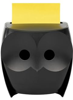Post-it Note Dispenser, Sticky Note Holder, Black Owl Design, Includes 45 Sheets of 3 in x 3 in Citron Yellow Pop-Up Notes, Classroom or Office Supplies