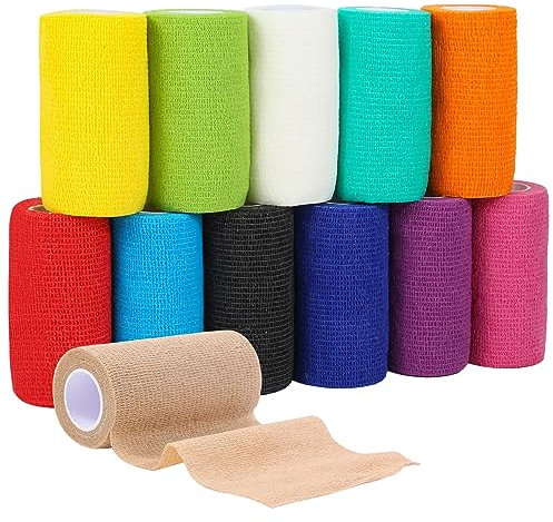 tigratigro 12 Rotoli Benda Elastica Coesiva 10cm x4.5m, Bendaggio Adesiva Coesiva Nastro Bendaggio Sportivo Non Tessuto Autoadesivo Benda Salvapelle Fasciature per Mani, Piedi, Ginocchia