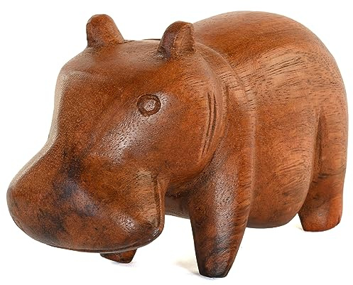Adorno de hipopótamo de madera tallada a mano, hipopótamo de casa, escultura de hipopótamo de madera, estatua única para decoración de mesa, regalo