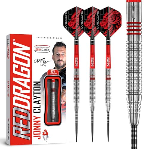 RED DRAGON Jonny Clayton Original 2.0 26 Gram Premium Tungsten Steeltip Darts Set with Flights and Stems