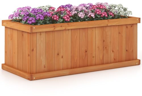 COSTWAY Wooden Garden Planter, Rectangular Trough Box Flower Pot with Drain Holes, Herb Plant Vegetables Container for Indoor Outdoor Backyard Patio Balcony (78 x 35 x 30cm, Orange, 4 Holes)