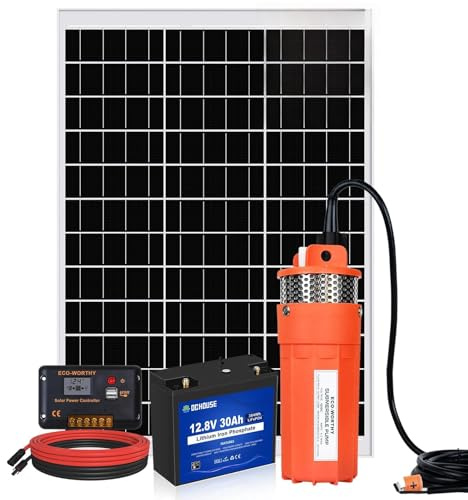 DCHOUSE Solar-Brunnenpumpen-Set mit Batterie-Backup, 12 V Solar-Wasserpumpe + 120 W Solarpanel-Set + 30 Ah Batterie + 20 A Controller für Brunnen, Bewässerung, Wassertank füllen