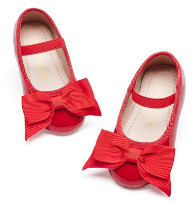 Kiderence Little Toddler Girls Dress Shoes Ballerina Ballet Flats Kids Red Mary Janes Size 11
