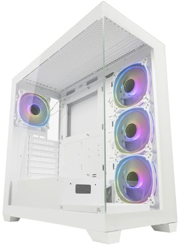LC-Power Boîtier de jeu 715 W Seamless Pale X Midi ATX avec 4 ventilateurs ARGB de 120 mm, panneau I/O, logiciel de carte mère RVB, vitre avant et latérale en verre trempé (blanc)