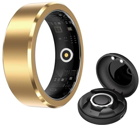 Smart Ring Fitness Ring med laddningsfodral Hälsoringar Pulsmätare Sömnring 5ATM vattentät ring for kvinnor män(Gold,9#)