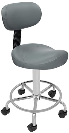 CHIMHOON Rullpall, höjdjusterbar arbetspall, 360° svängbar salongspall med ryggstöd, Ø 40 x 45–59 cm, lastkapacitet 150 kg (grå)