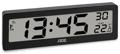 ADE Digitale Funkuhr Wohnzimmer mit Temperaturanzeige | sehr große Ziffern | gut ablesbares Display | schwarz