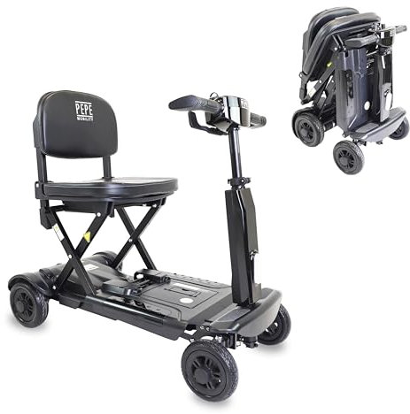 PEPE Mobility Scooter Elettrico per Disabili e Anziani di Piccole Pieghevole e Leggero, Batteria al Litio da 10 Ah (autonomia 10-15 km), per Persone con Mobilità Ridotta, Nero
