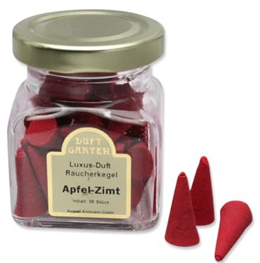 LivuX 1081 - Conos de incienso (aroma de manzana y canela, 35 unidades, aroma cálido y festivo para un ambiente relajado y acogedor)