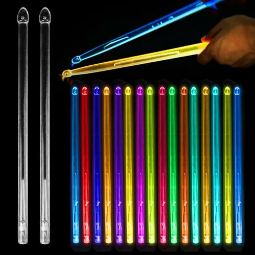 Baquetas LED 5 A, recargables, de material de polímero de PC, perfecto para percusión e instrumentos musicales, 15 colores (1 par)
