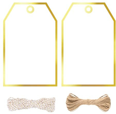 jijAcraft Gold Edge Gift Tags: 100PCS White Gold Gift Labels, 8.5x5.5CM | Blank Present Tags for Gift Wrapping, Wedding, Engagement, Christmas, Birthday, Party
