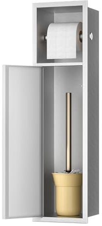 Bernkot Porte-papier toilette encastré en acier inoxydable, module d'armoire de toilette, rangement de papier toilette, 66 x 18 cm, brossé