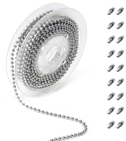 TOAOB 5 Metri Catena Palline a Sfera in Acciaio Inox 2.4 mm Catenella per Tenda a Rullo Regolabile Estensione Catene con Connettoro per Collana Gioielli Fai da Te Portachiavi Bracciali