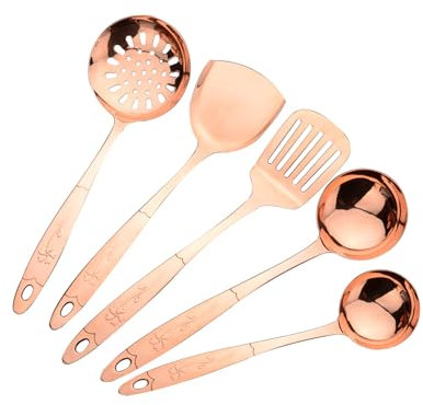 Purecopper Set di 5 utensili da cucina in rame puro, eleganti accessori da cucina in rame, set di pentole per la casa o il ristorante (5)